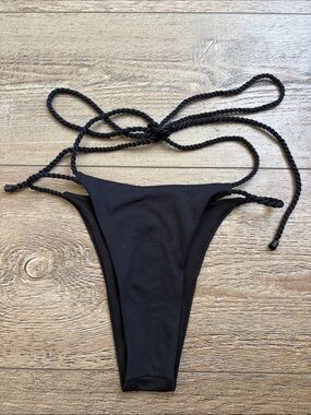 Agua Bendita Black Braided Tie Wrap Around Waist High Cut Bikini Bottoms